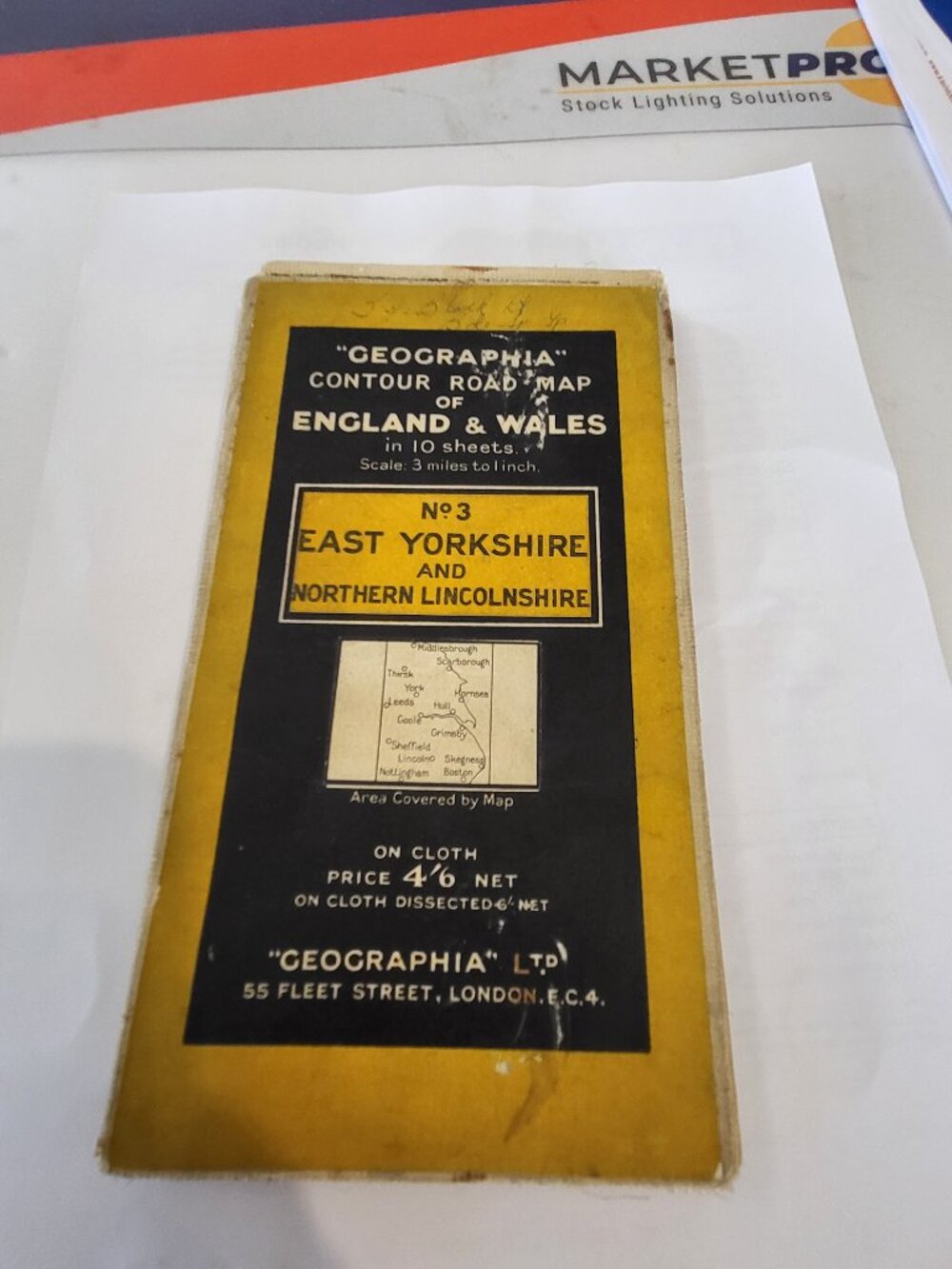 EAST YORKSHIRE AND NORTHERN LINCOLNSHIRE, UK 1923 Geographia Road Map No 3